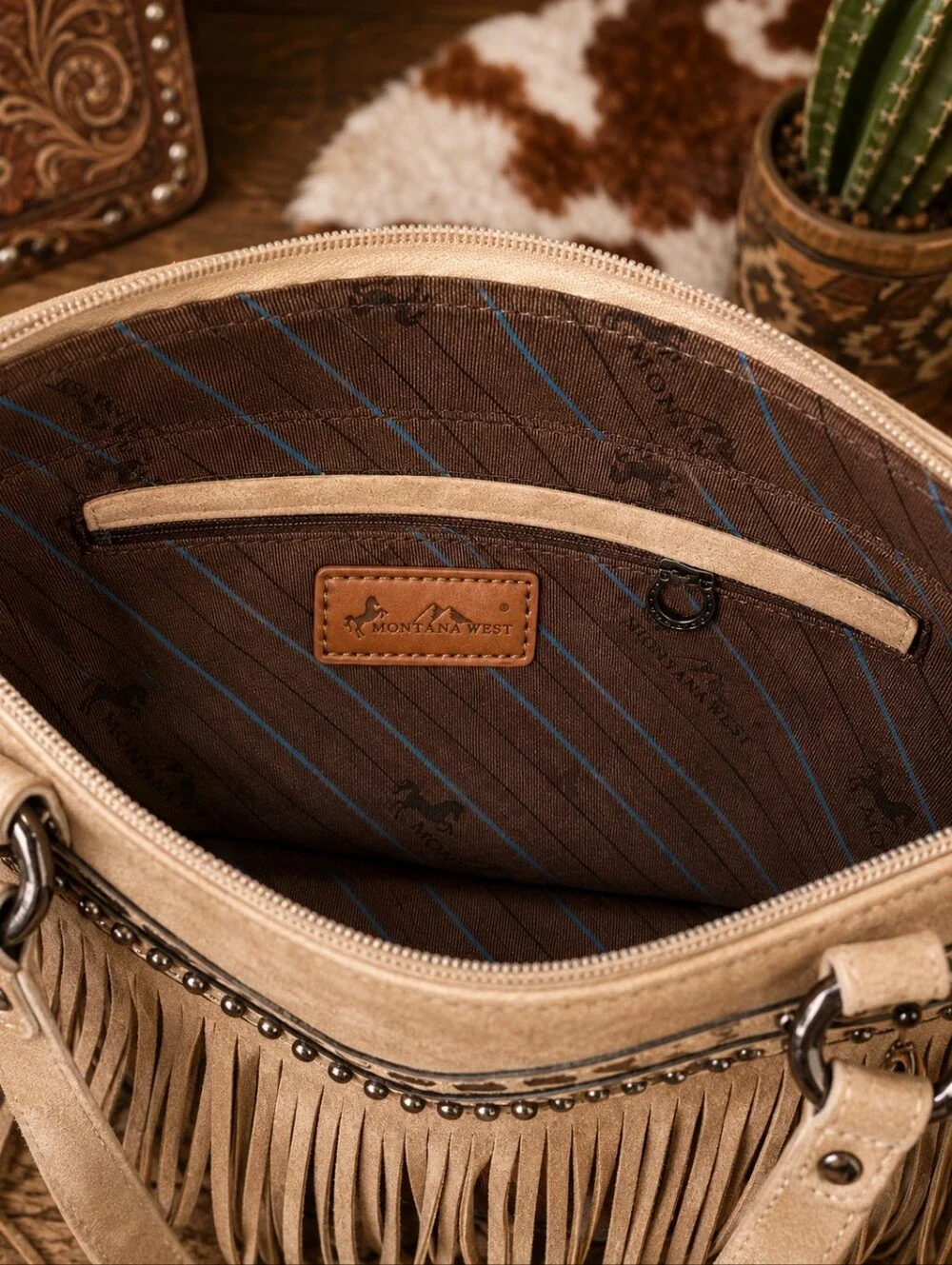NWT Montana West Fringe Concealed Carry Tote Bag Western Purse Tan Boho